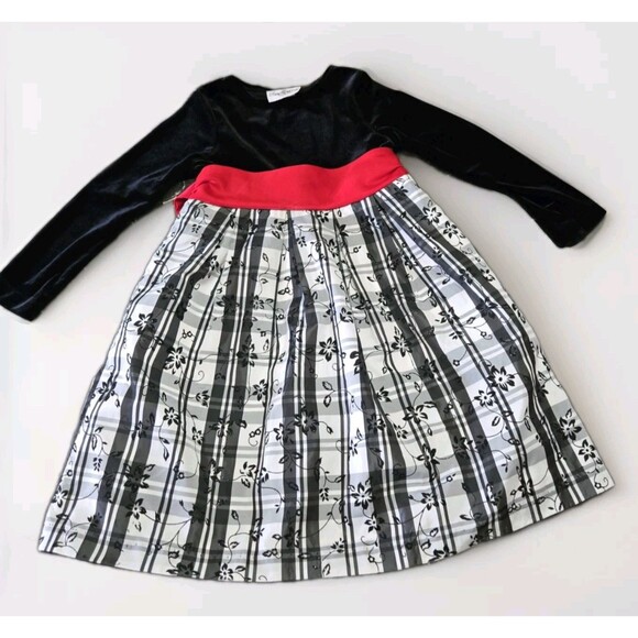 Rare Editions Dress Girls Size 6 Plaid With Black Velvet & Red Silk Bow Holiday - Picture 1 of 10